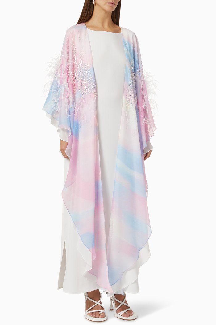 

Feather Embroidered Dress in Linen, Multicolour