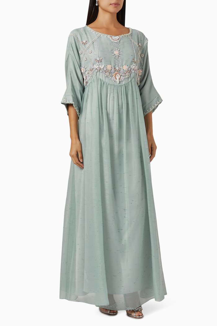 

Tiffany Embellished Kaftan in Linen, Blue