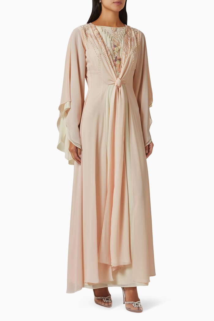 

Crystal Floral Embroidered Dress in Linen, Pink