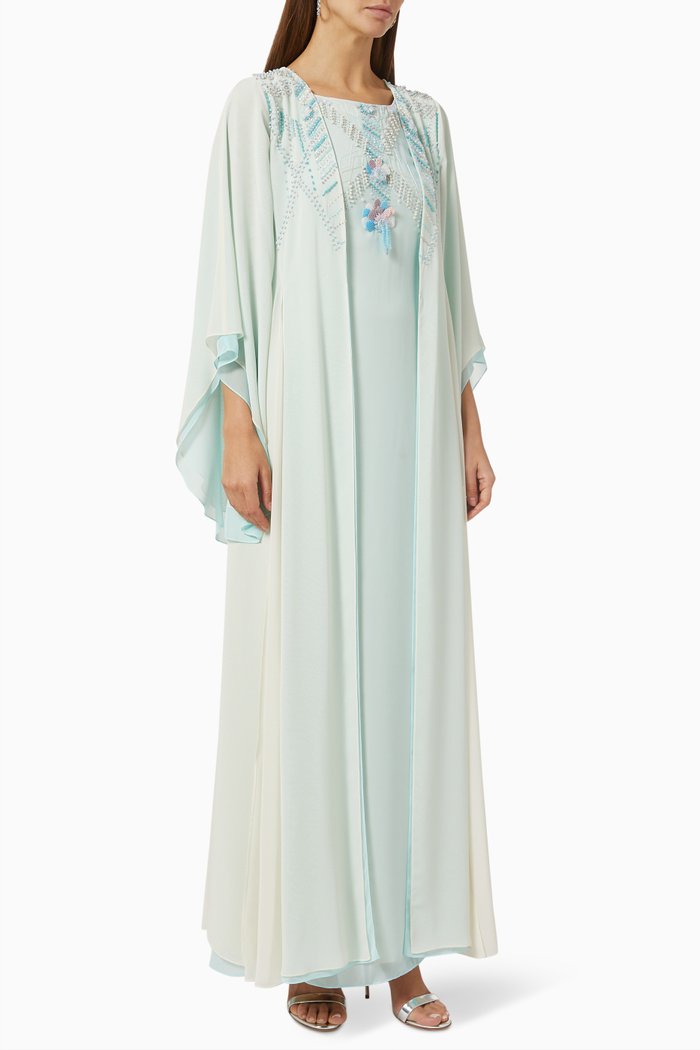 

Crystal Floral Embroidered Dress in Linen, White