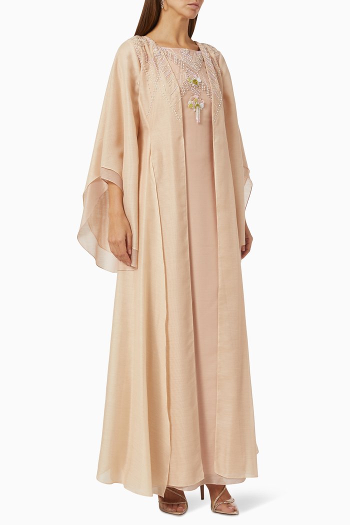 

Crystal Floral Embroidered Dress in Linen, Pink