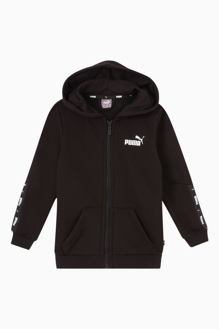 

Logo-tape Zipped Hoodie in Cotton-blend, Black
