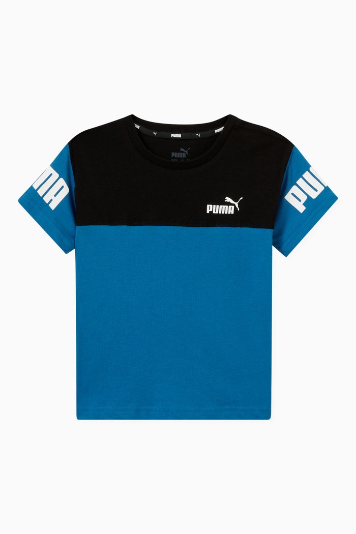

Puma Power Colour-block T-shirt in Cotton Jersey, Blue