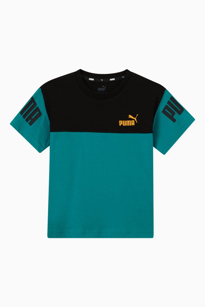 

Puma Power Colour-block T-shirt in Cotton Jersey, Blue