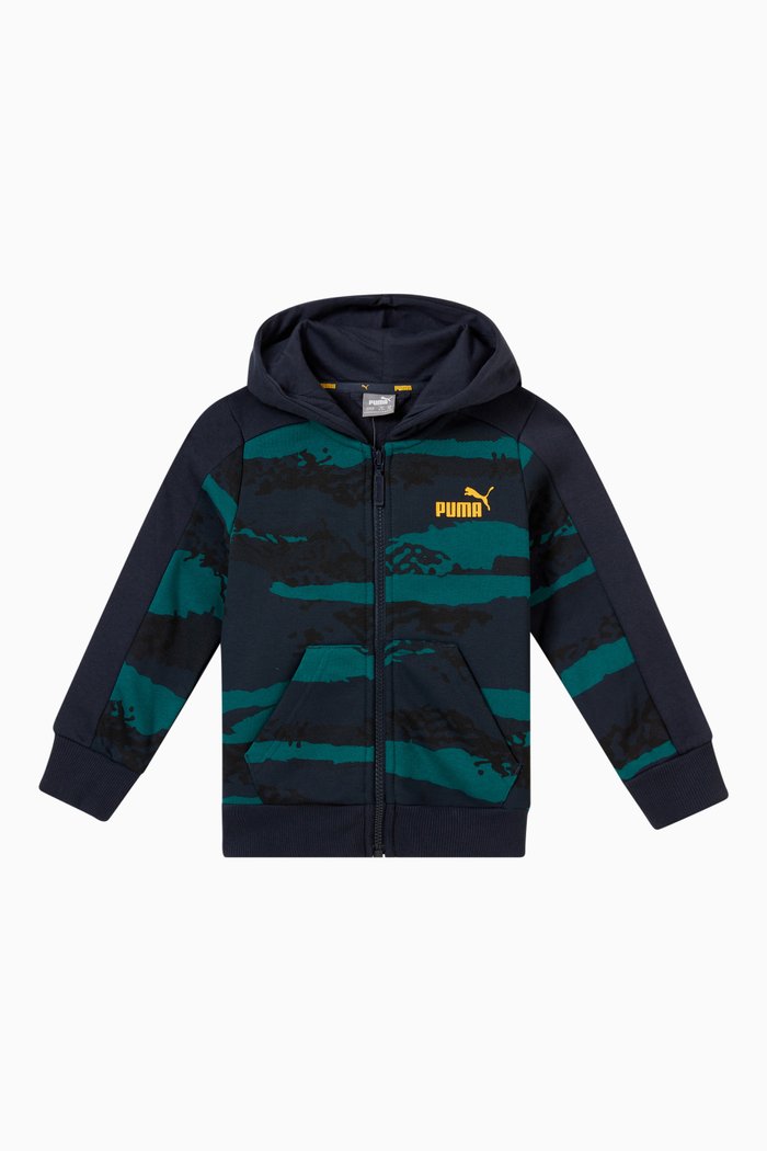 

Alpha Allover Print Zip Hoodie in Cotton Terry, Blue