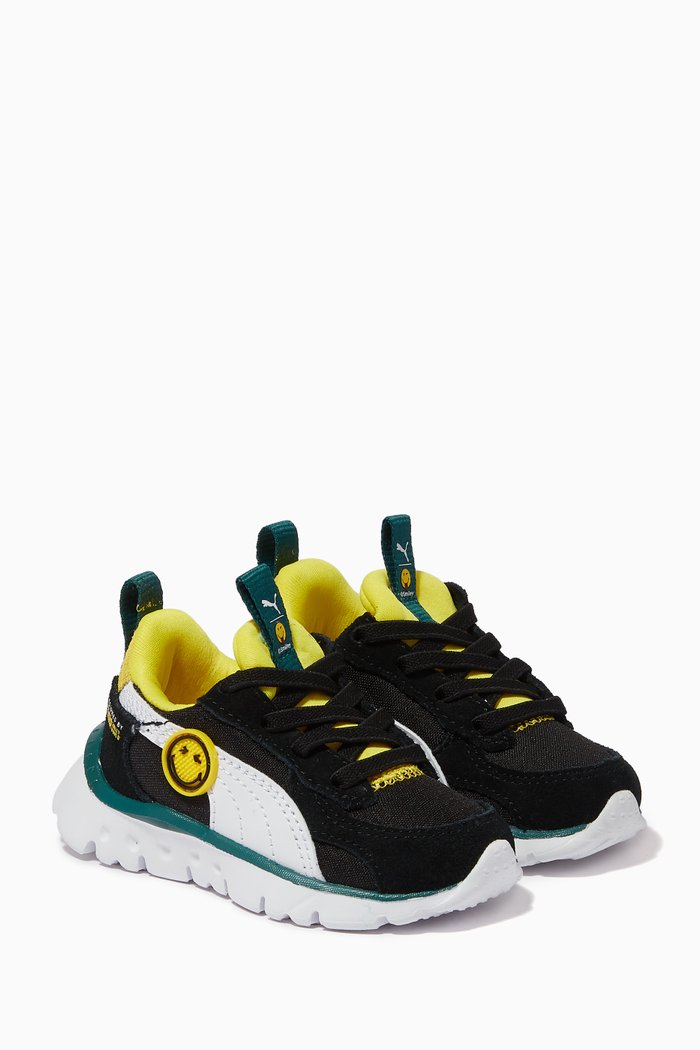 x SmileyWorld WR Flex Slip On Sneakers in Stretch Fabric, Black