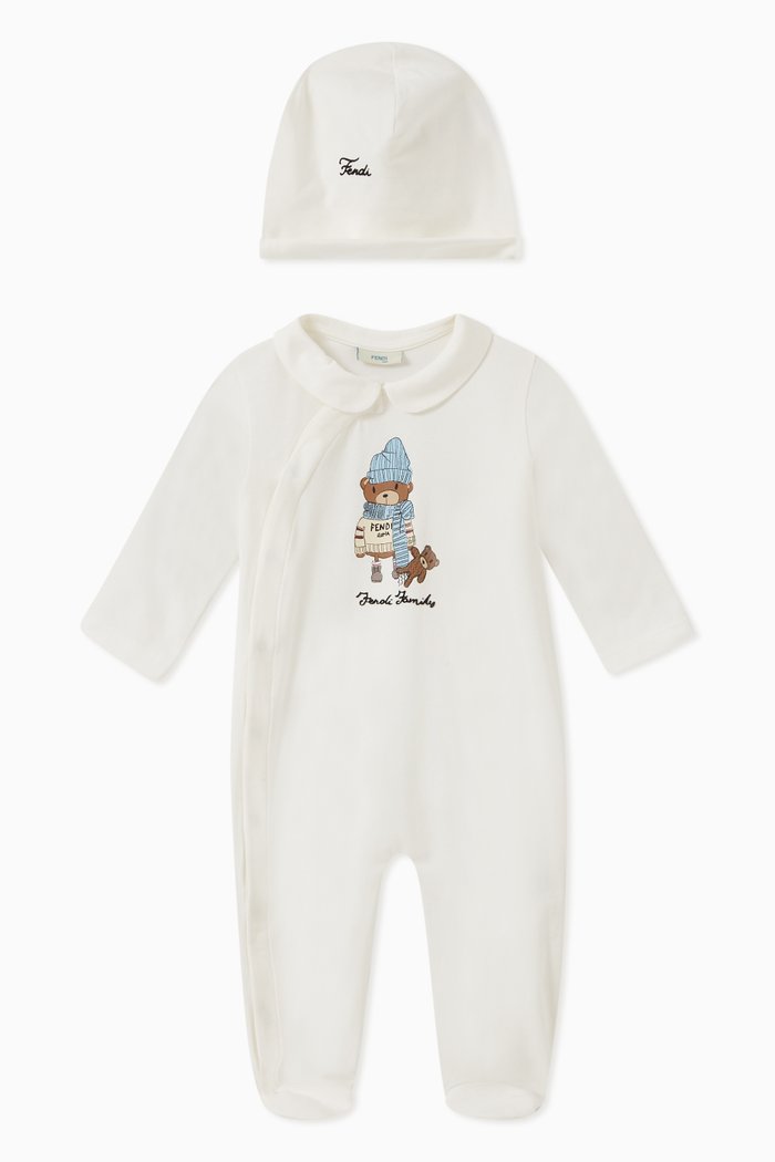 

Teddy Jumpsuit and Hat Set, White