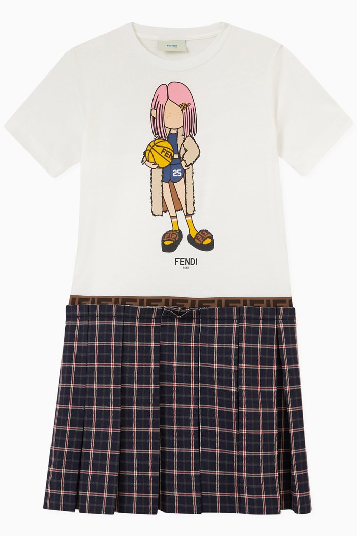 

Checked Cartoon Dress in Cotton, Blue