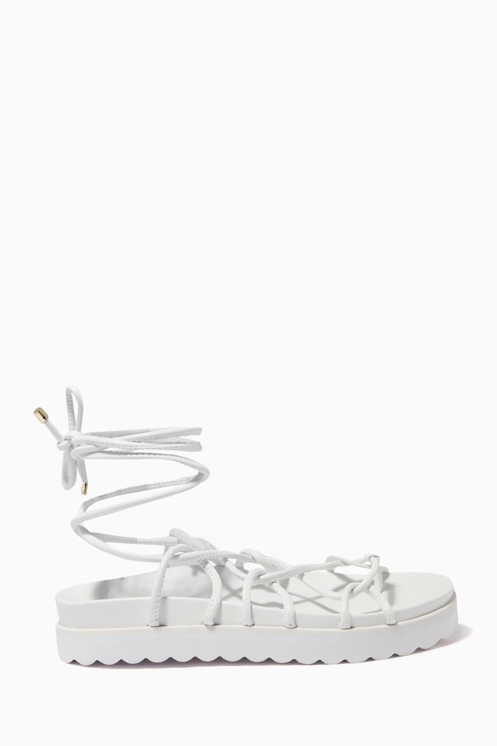

Wrap-Around Flatform Sandals in Leather, White