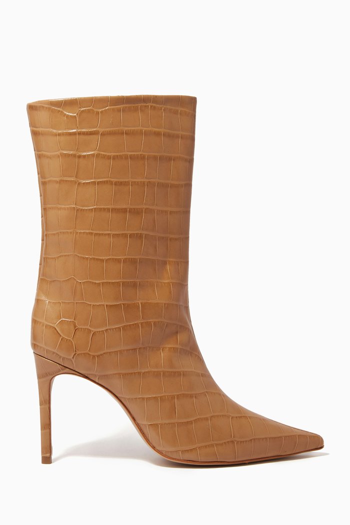 

Mary Boots in Croc-embossed Leather, Neutral