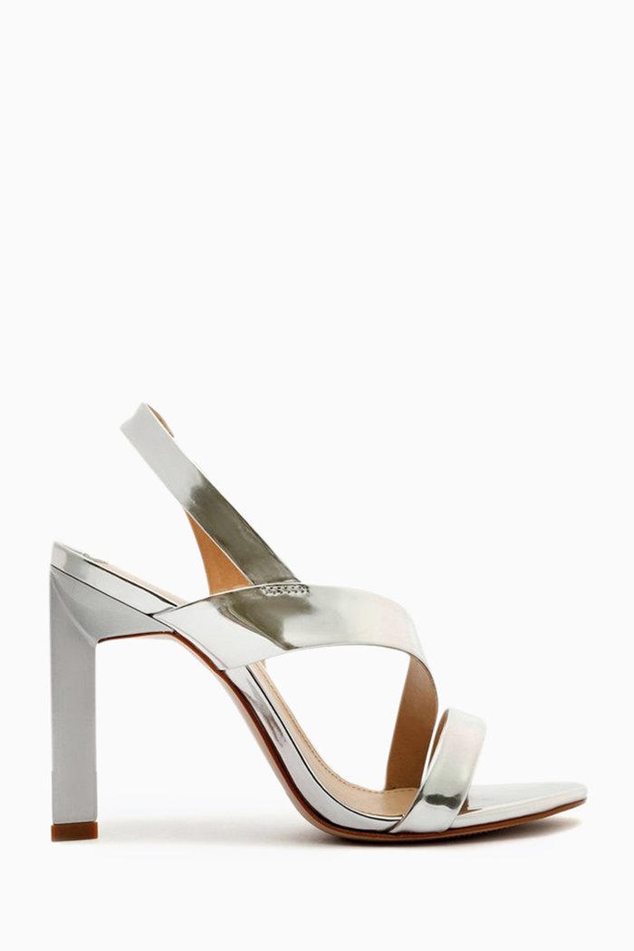 

Kelly Heel Sandals in Metallic Leather, Silver
