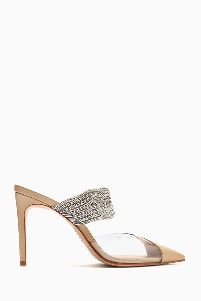 

Scarpin Mule Heel Sandals in Plexi & Leather, Neutral