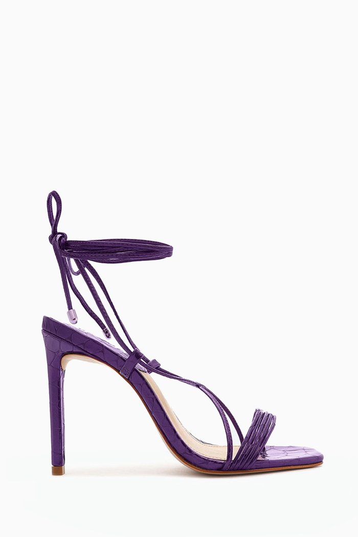 

Party Time Heel Sandals in Croc-embossed Leather, Purple