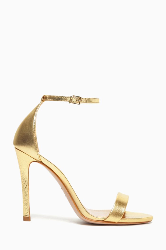 

Gisele 110mm Heel Sandals in Metallic Leather, Gold