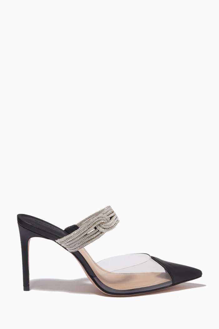 

Scarpin Mule Heel Sandals in Plexi & Leather, Black