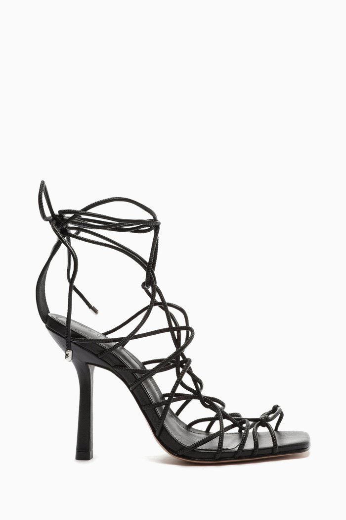

Weila Lace-up Heel Sandals in Leather, Black