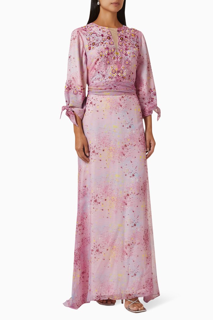 

Floral Embroidered Maxi Dress in Cotton, Pink