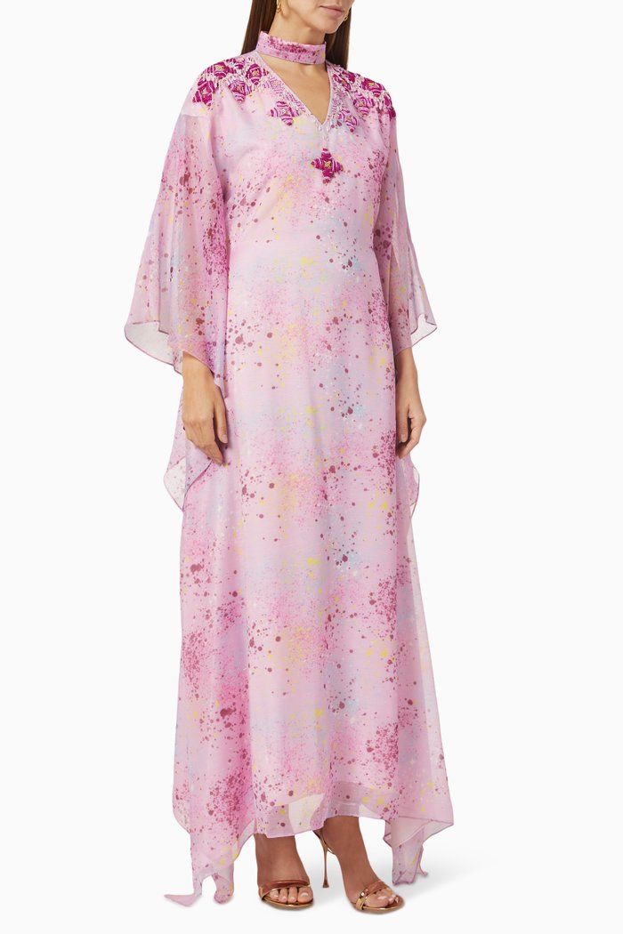 

Moon Flower Printed Kaftan in Linen, Pink