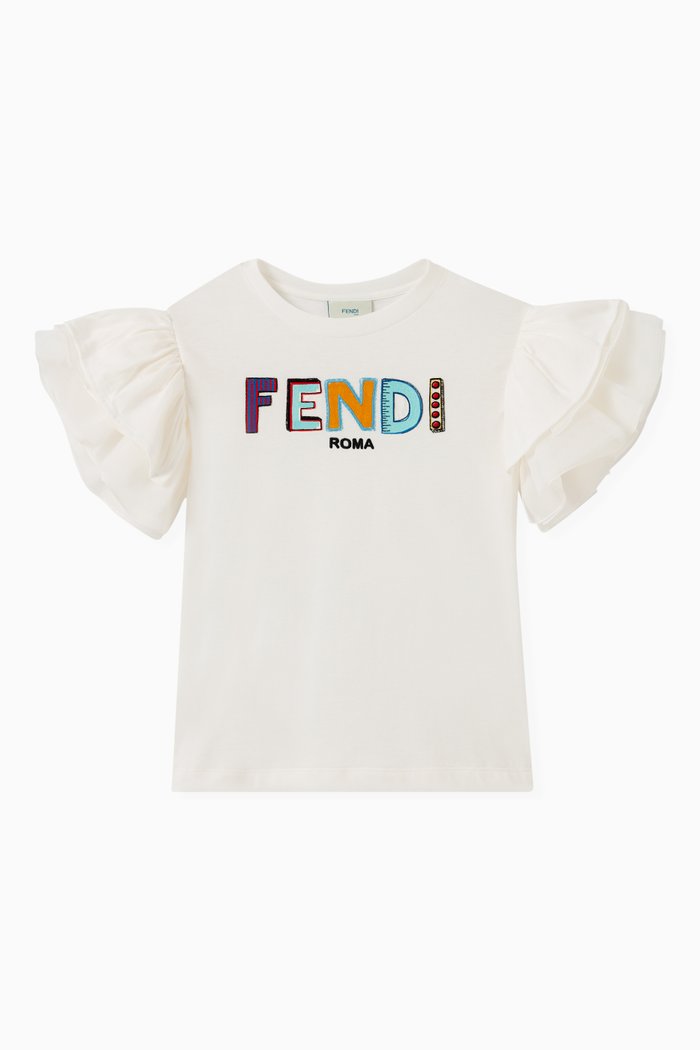 

Ruffle Sleeve T-shirt in Cotton, White