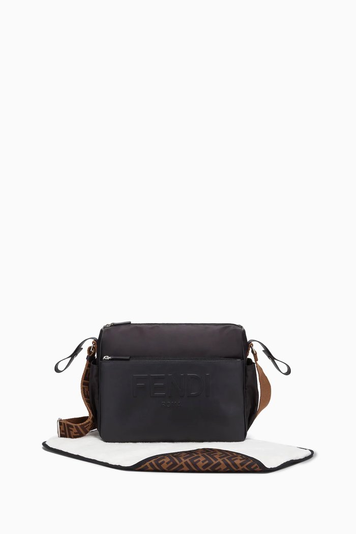 

Fendi Logo Diaper Bag in Leather & Nylon, Black