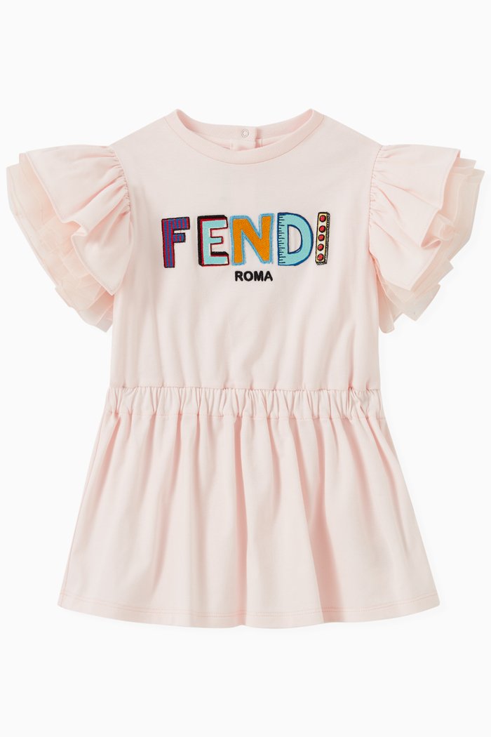 

Ruffle Sleeve Logo Dress in Cotton, Pink