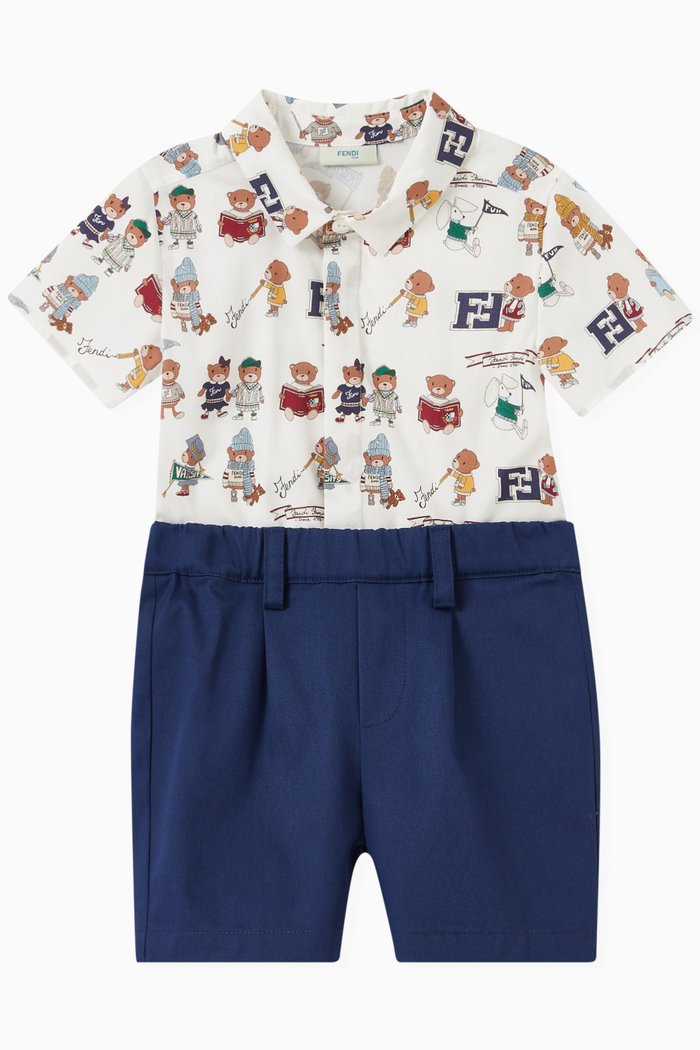 

Teddy Bear Playsuit in Cotton Poplin, Blue