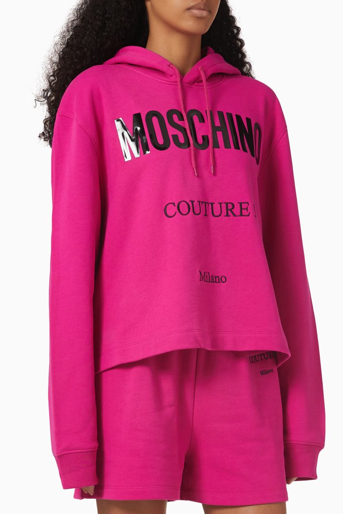 Moschino Couture Hoodie in Organic Cotton, Pink