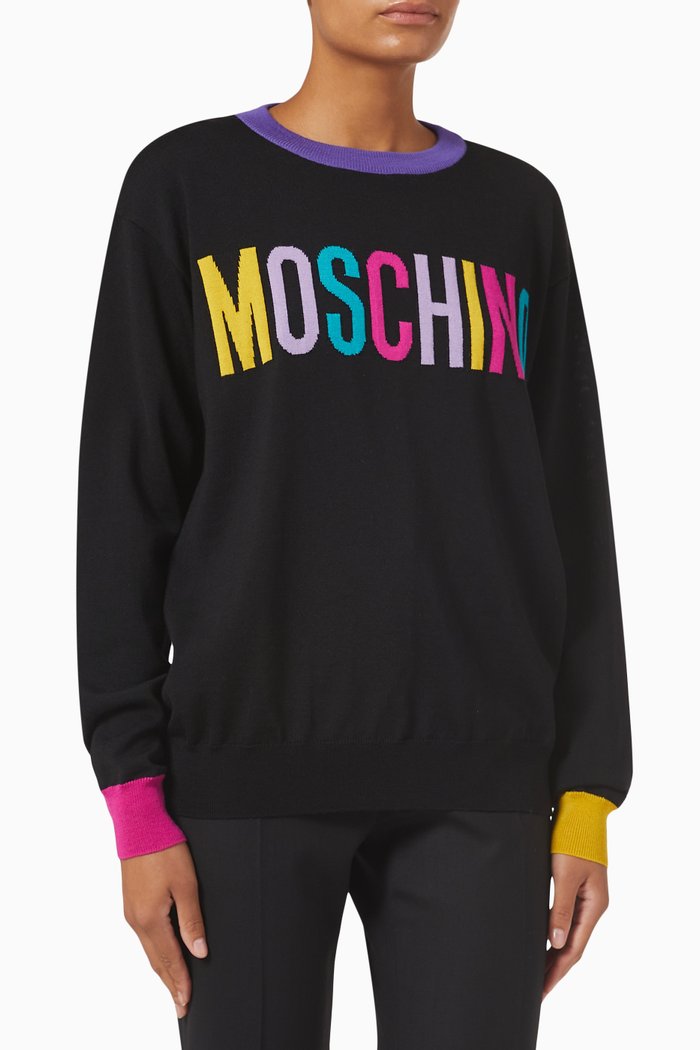 

Colour-block Jumper in Wool, Black