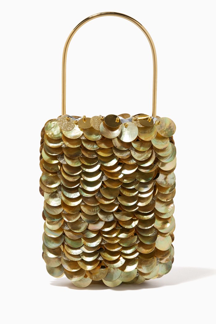 

Les Gouttelettes Bag in Natural Shell & Sequin, Gold