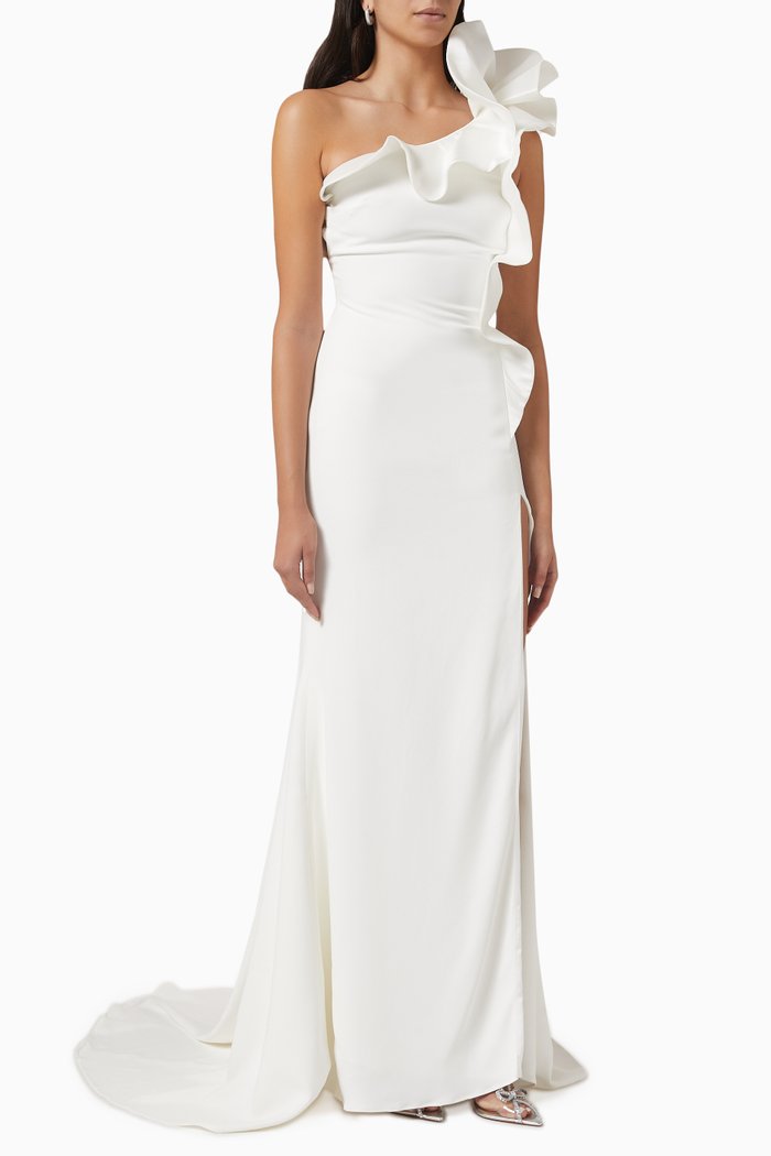 

Rossetti One-shoulder Wedding Dress in Crepe, Neutral