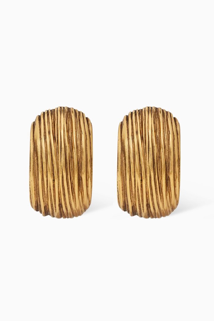 

Striated Dome Earrings in Metal, Gold