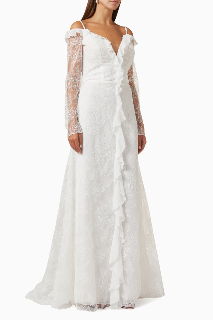 

Camille Wedding Dress in Chantilly Lace & Chiffon, Neutral