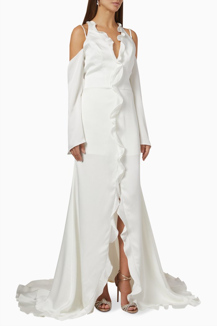 Denisse Halter Gown in Satin, Neutral
