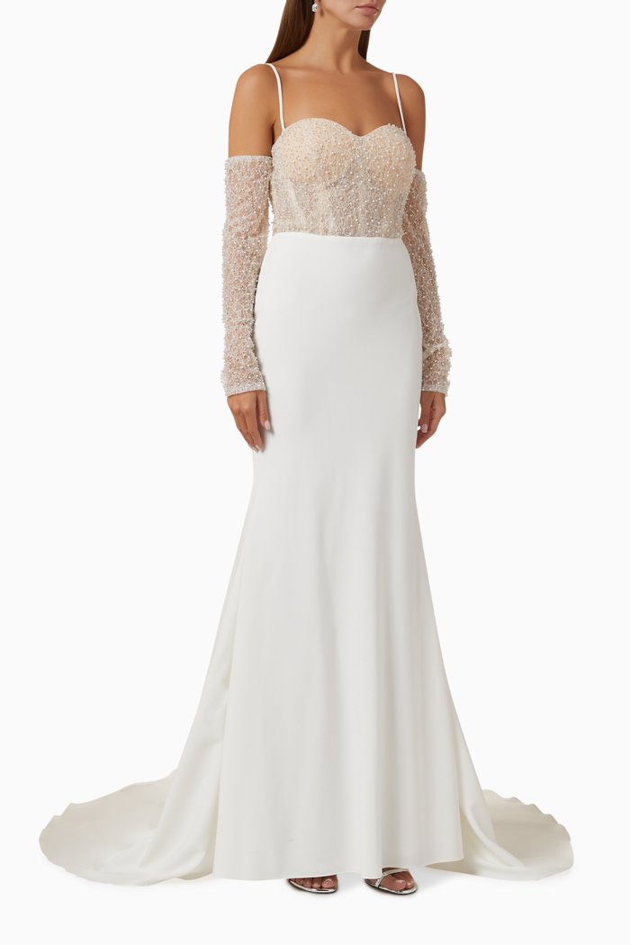 

Laure Contoured Mermaid Wedding Gown in Crêpe, Neutral