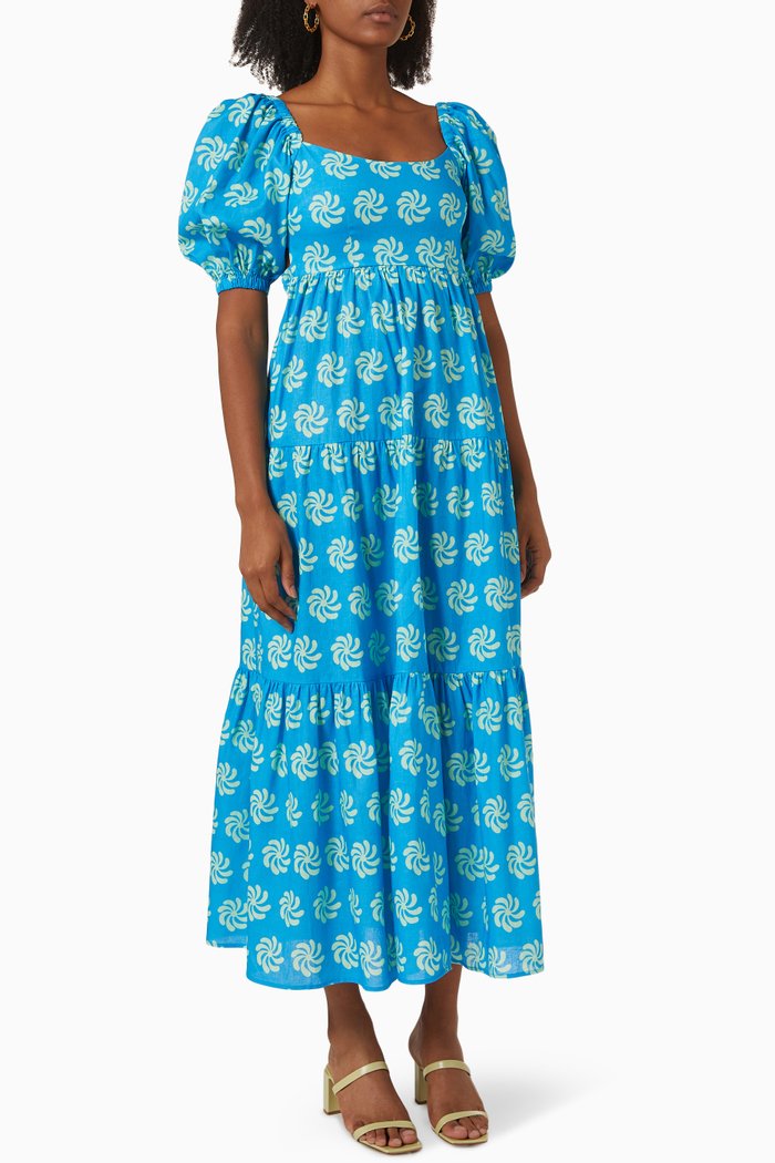 

Gianna Maxi Dress in Linen Blend, Blue