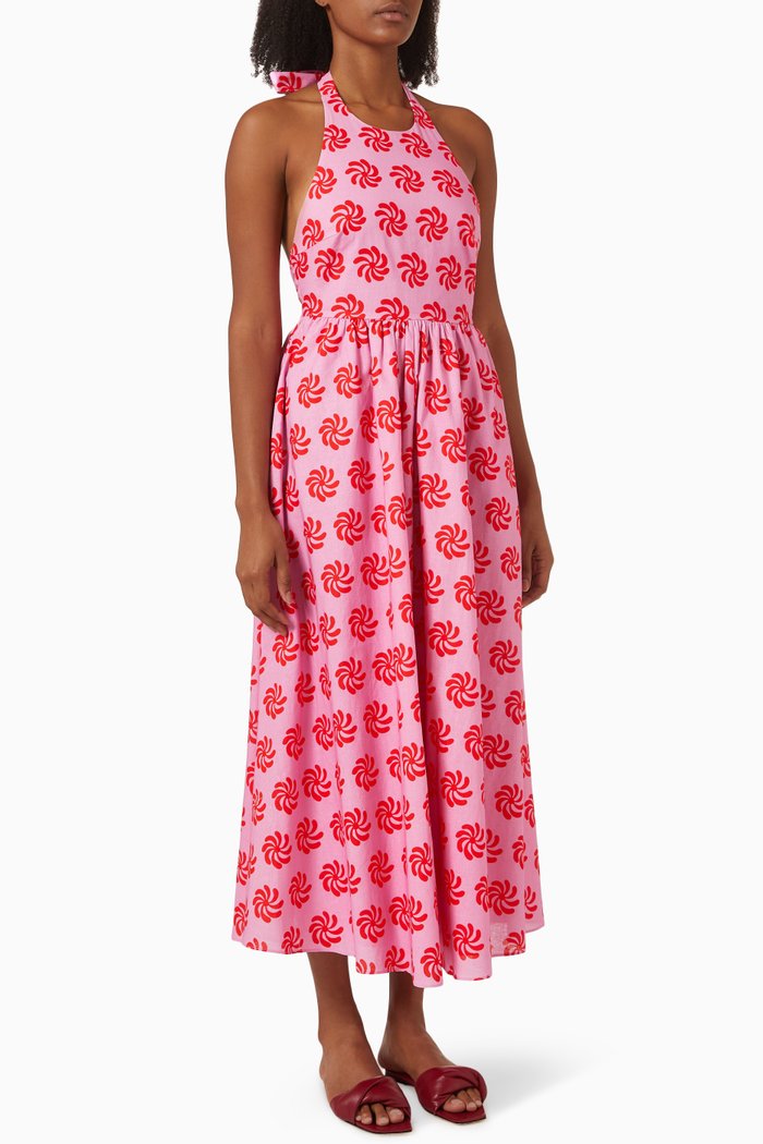 Freya Halter Maxi Dress in Linen Blend, Pink