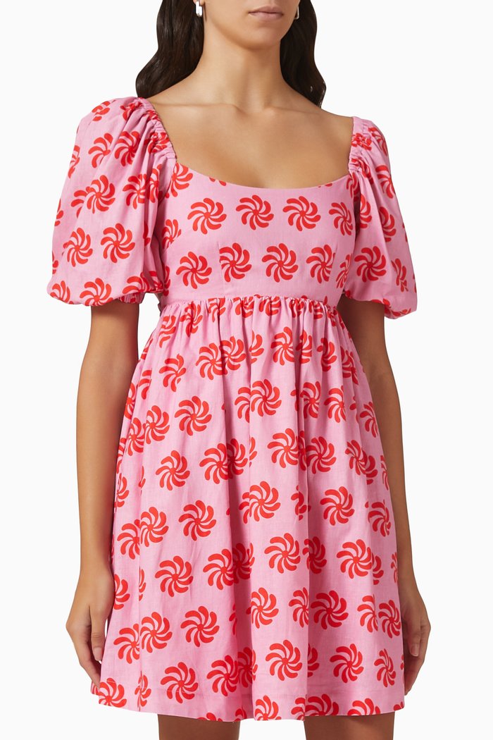

Olga Mini Dress in Linen Blend, Pink