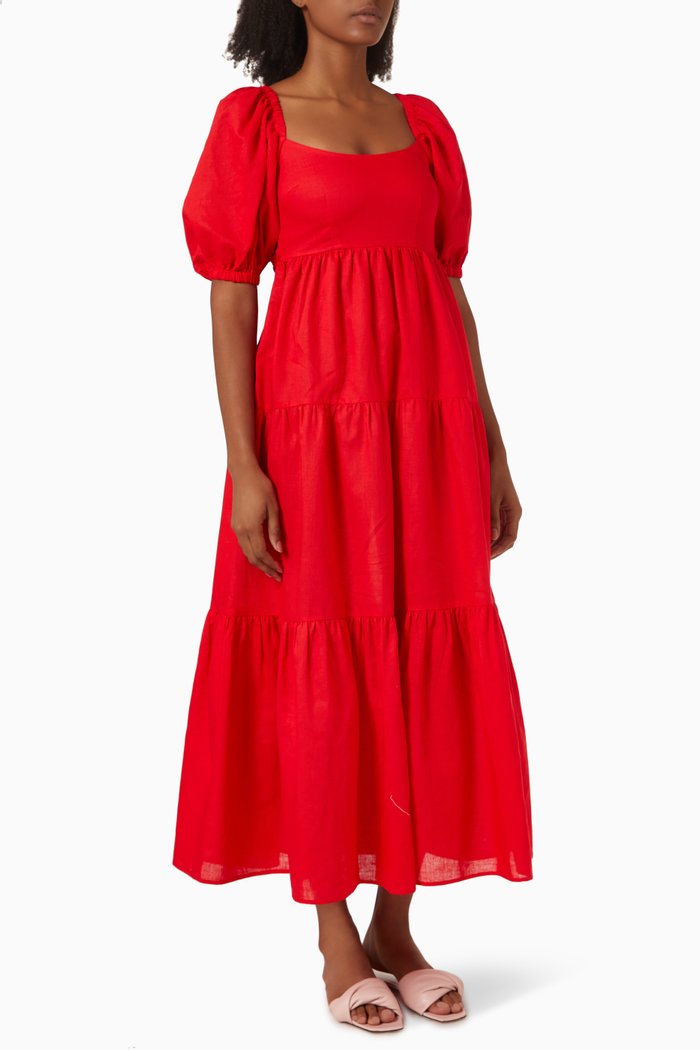 

Gianna Maxi Dress in Linen Blend, Red