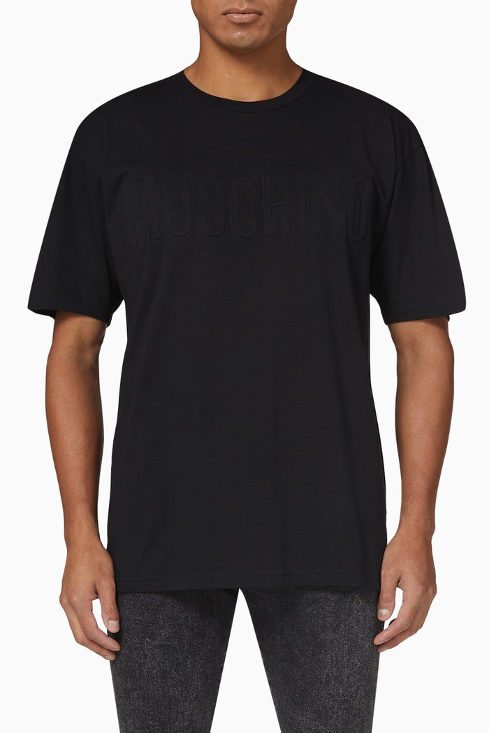 Quilted Logo T-Shirt in Cotton, Black