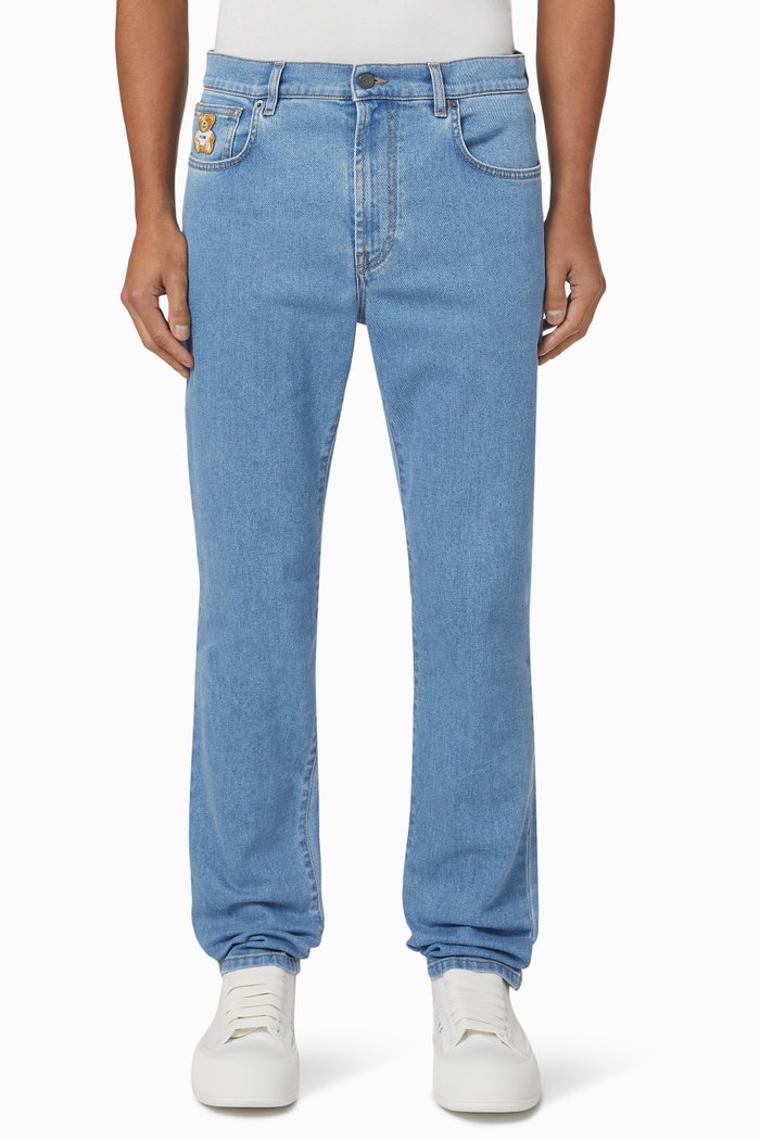 

Teddy Logo Jeans in Cotton Denim, Blue