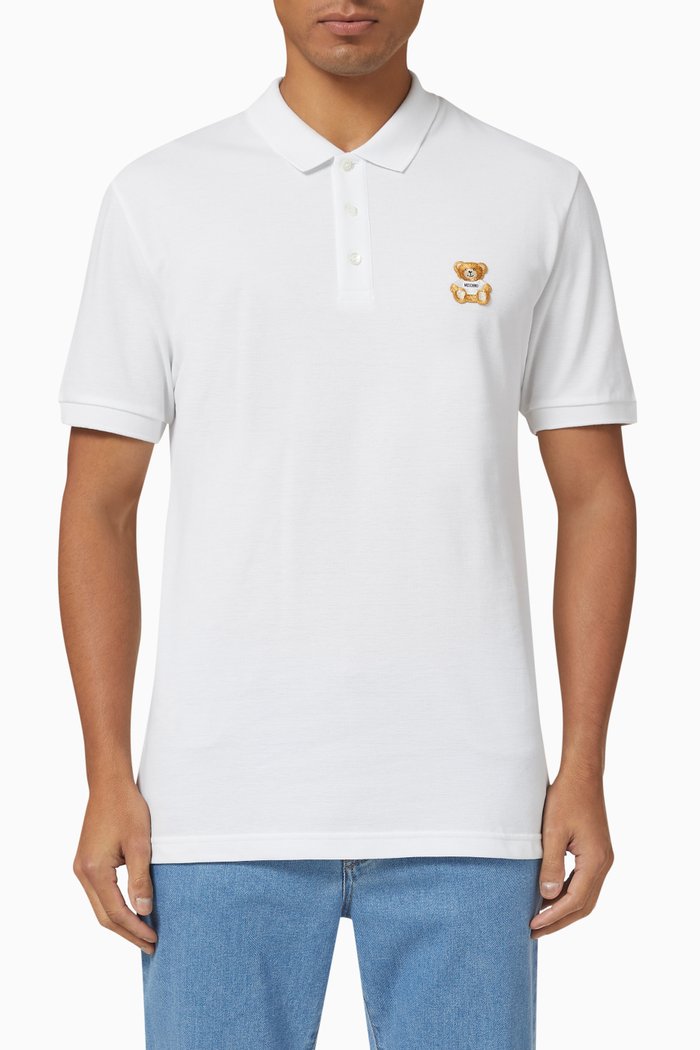 

Teddy Bear Polo Shirt in Cotton, White