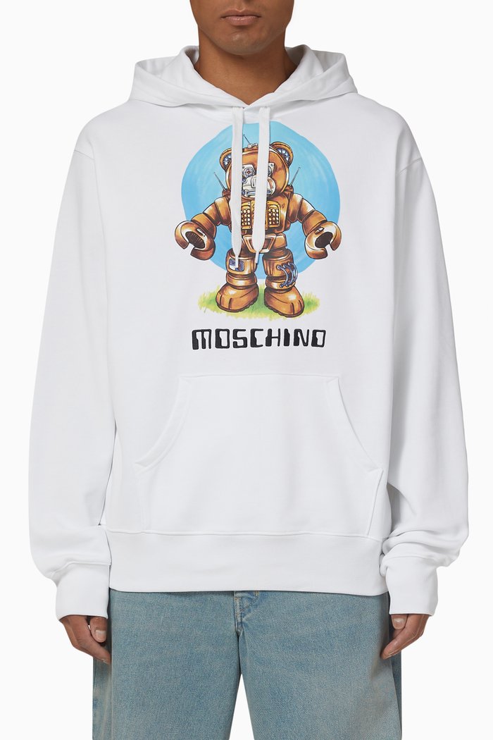 

Robot Bear Hoodie in Fleece, White