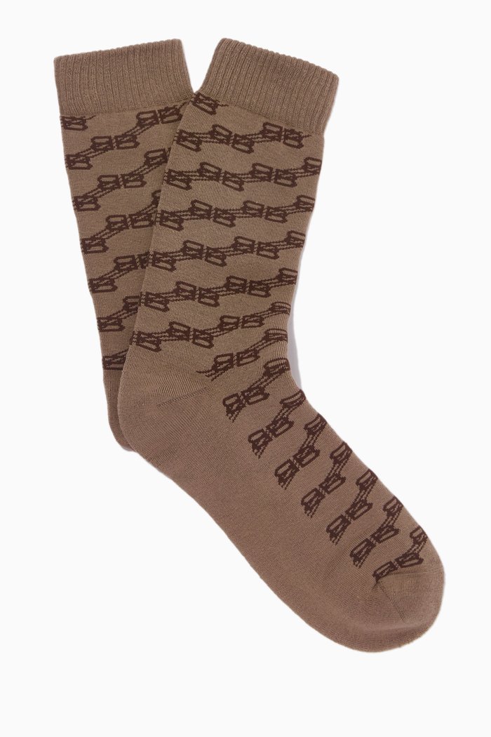 

BB Monogram Tennis Socks in Cotton Knit, Neutral