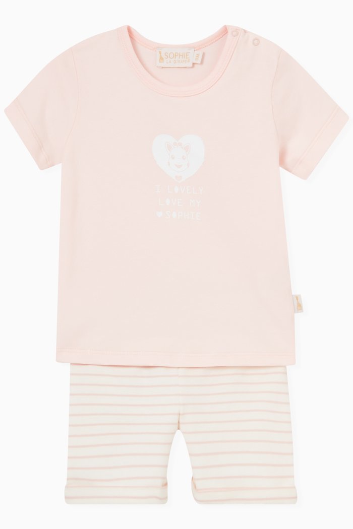 

Logo Print T-Shirt and Shorts, Set of Two, Pink