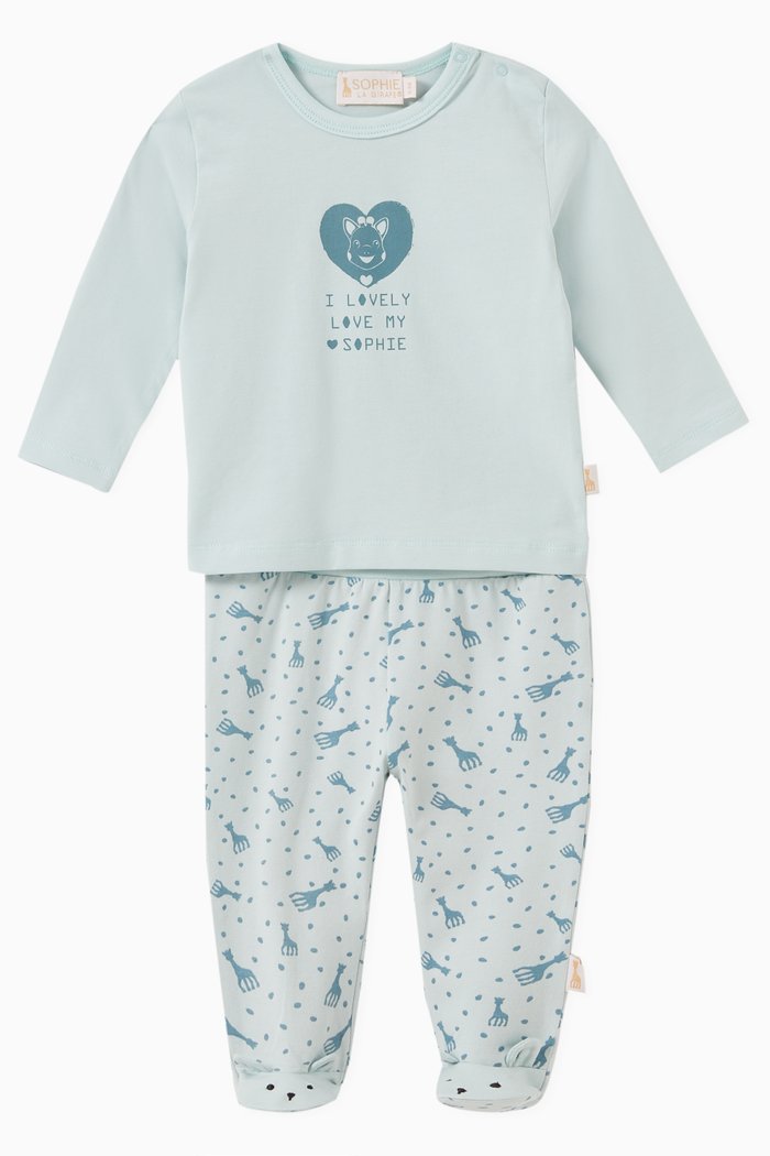 

Logo Heart Print Top & Trousers Set in Cotton, Blue