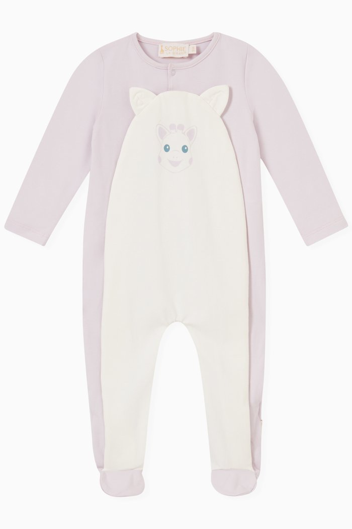 Giraffe Print Sleepsuit in Cotton, Purple
