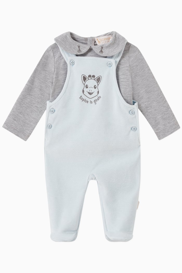 

Embroidered Logo Top & Romper Set in Cotton, Blue