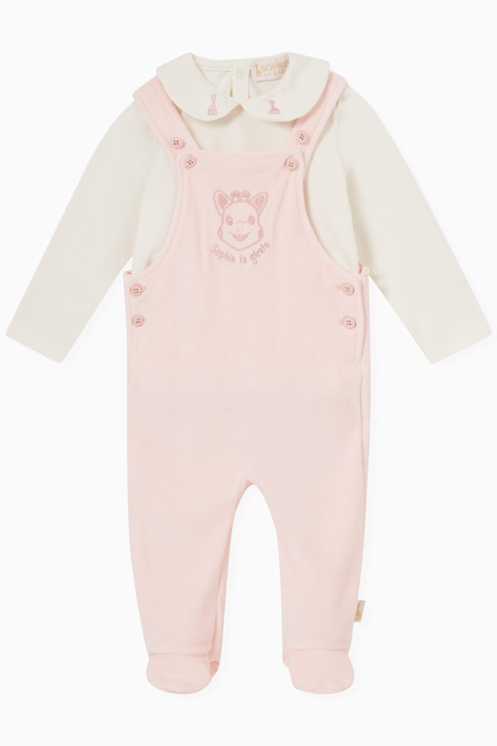 

Logo Print T-shirt & Overalls Set, Pink