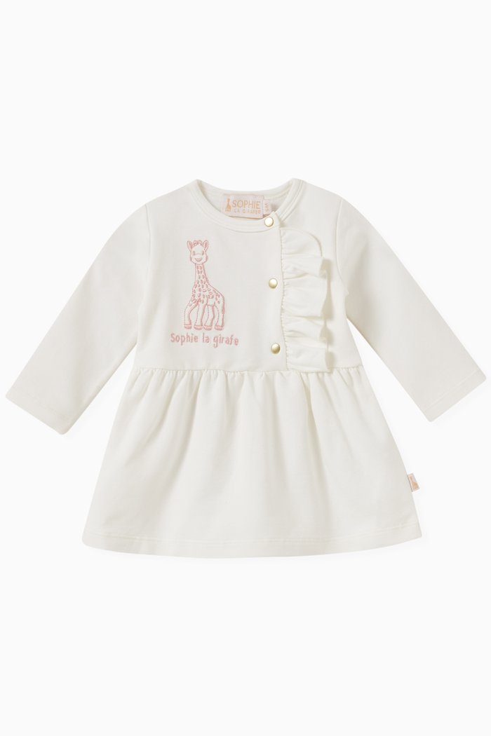 

Embroidered Logo & Ruffle Dress in Cotton, White
