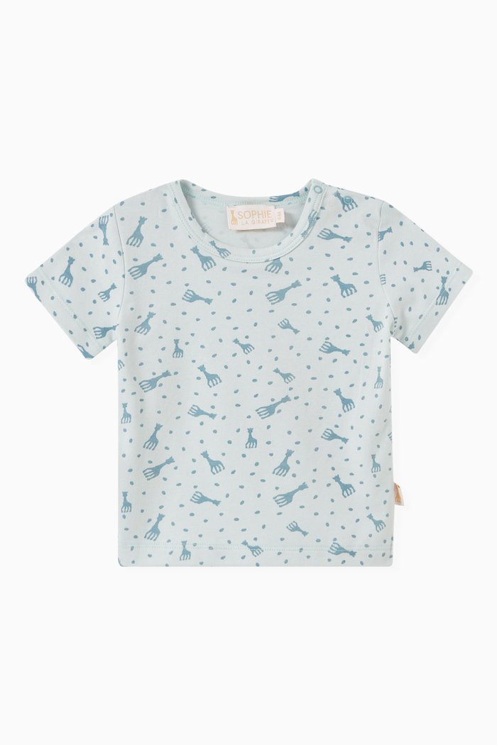 

All-over Giraffe Print T-shirt in Organic Cotton, Blue